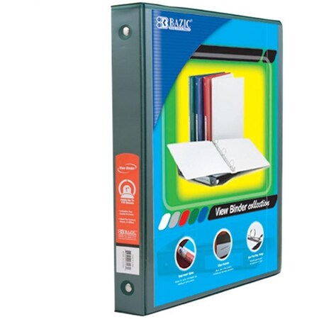 Bazic Products DDI 1082276 BAZIC 1 3-Ring Binder - Green  Clear View  2 Interior Pockets, 12PK BA36242